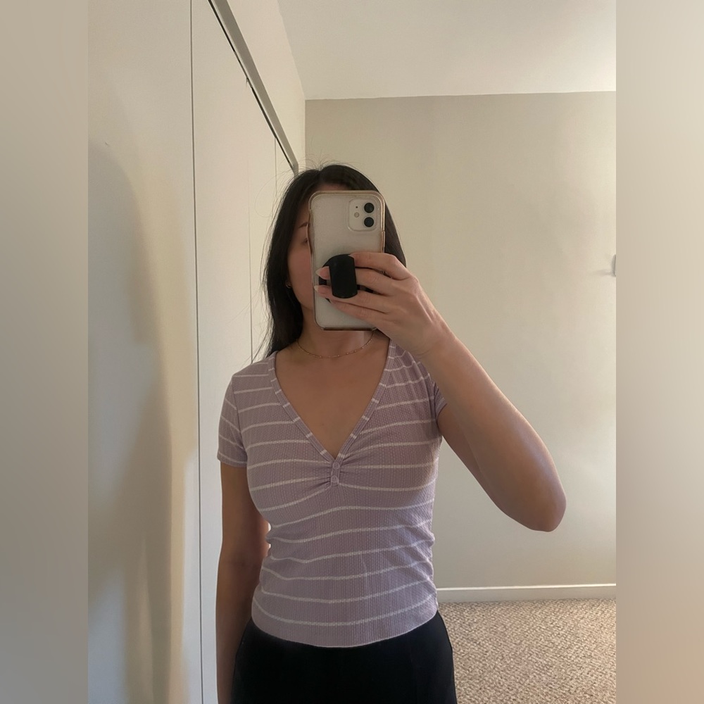Purple Striped V-neck
